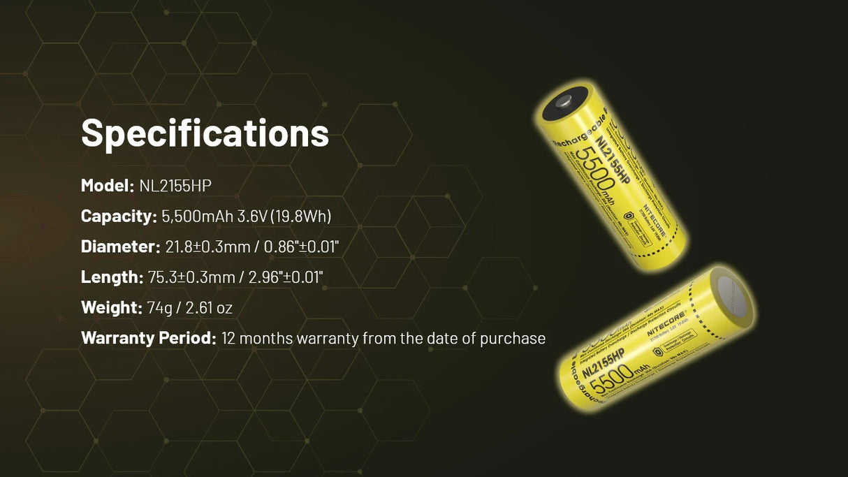 Nitecore NL2155HP 5500mAh Rechargeable 21700 Battery