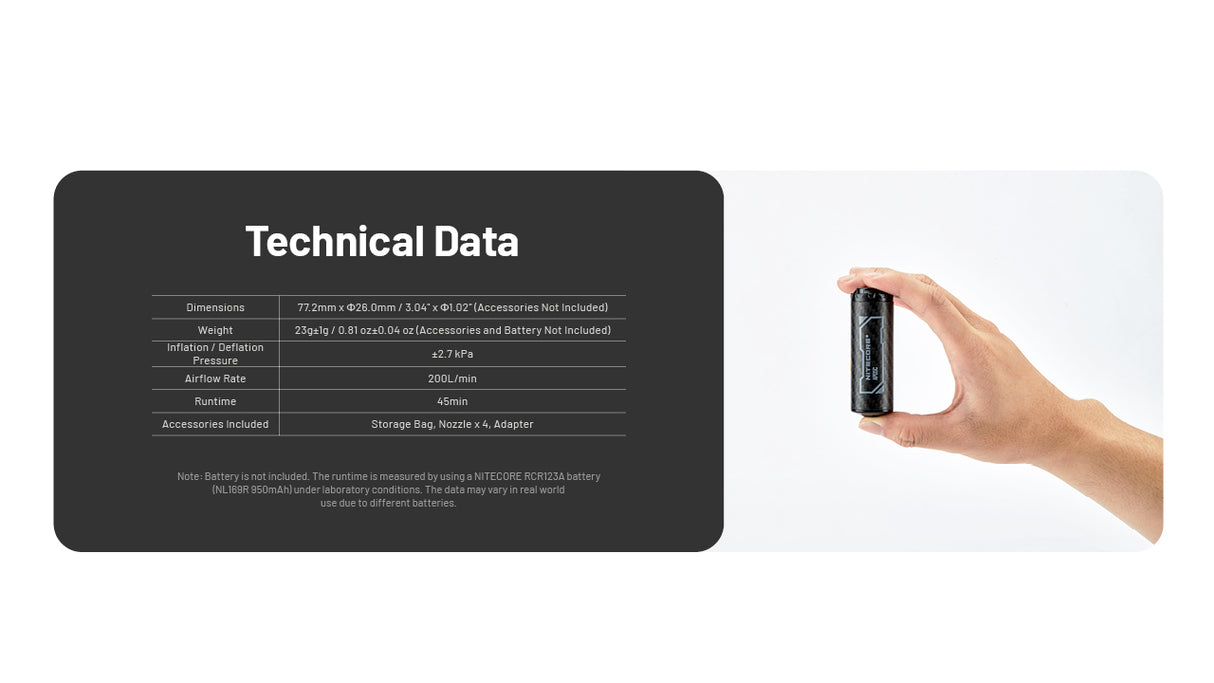 Nitecore AP05C Ultra Lightweight Carbon Fiber Air Pump