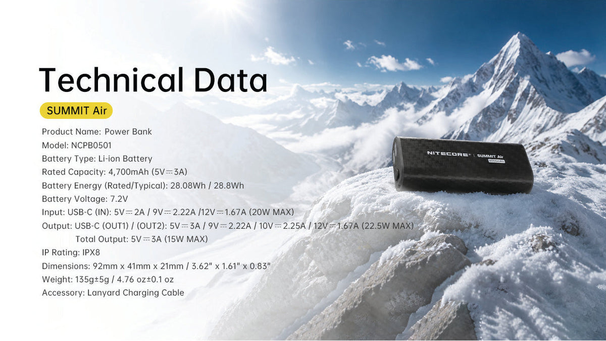 Nitecore SUMMIT Air 8,000mAh Extreme Cold-Resistant Ultralight Power Bank