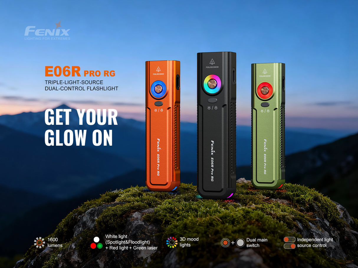 Fenix E06R Pro RG 1600 Lumen USB-C Rechargeable EDC Flashlight with Red Light and Green Laser