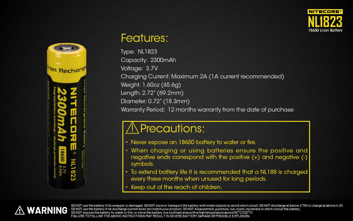 NITECORE NL1823 2300mAh High Capacity 18650 Rechargeable Battery