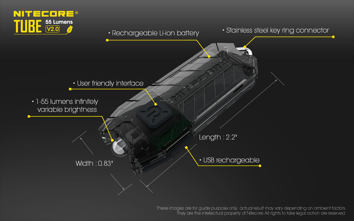 NITECORE TUBE V2.0 55 Lumen USB Rechargeable Keychain Flashlight