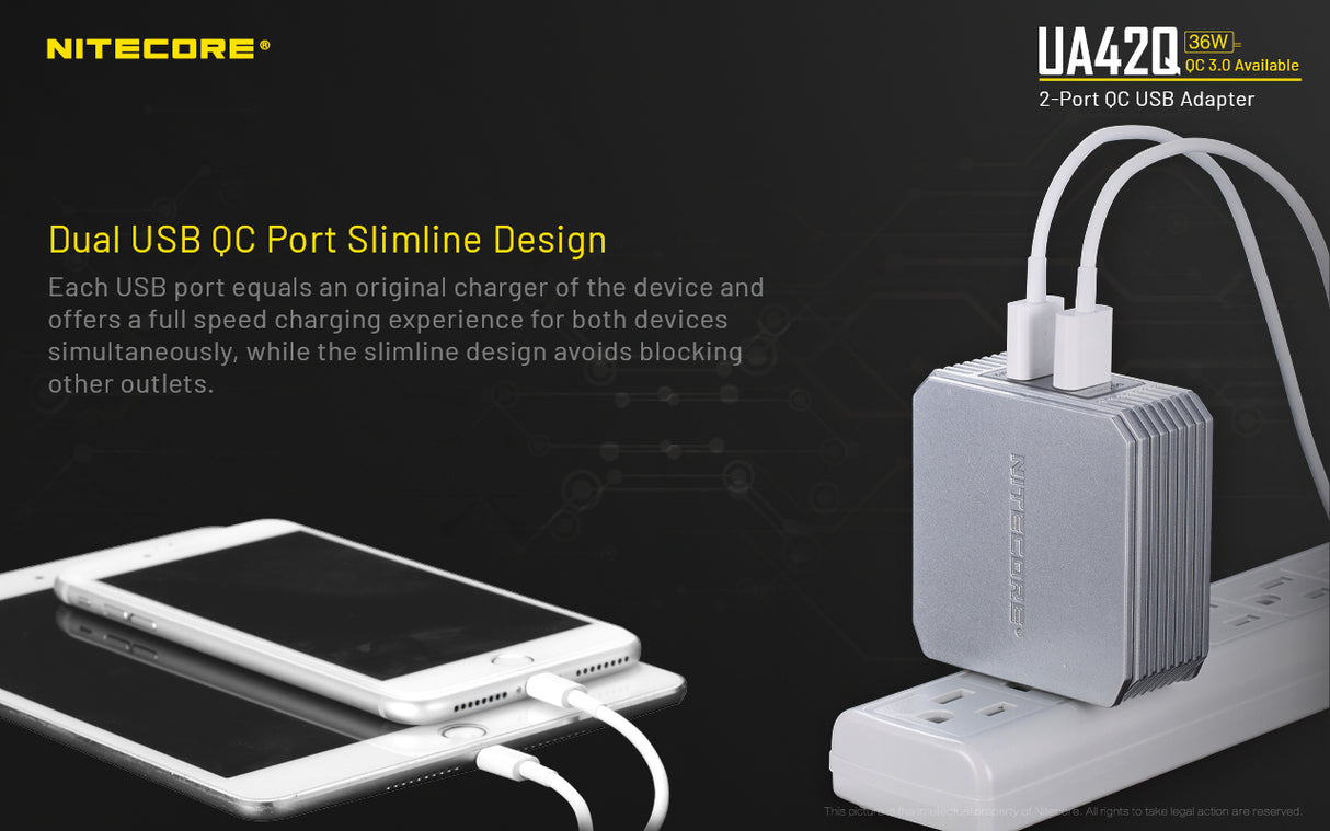 NITECORE UA42Q 2-Port Quick Charge USB 2.0 & 3.0 Adapter