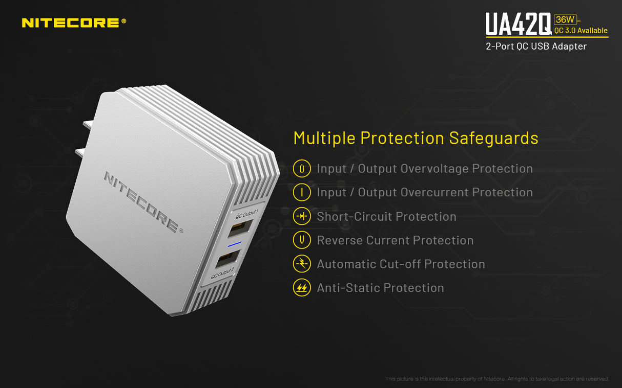 NITECORE UA42Q 2-Port Quick Charge USB 2.0 & 3.0 Adapter