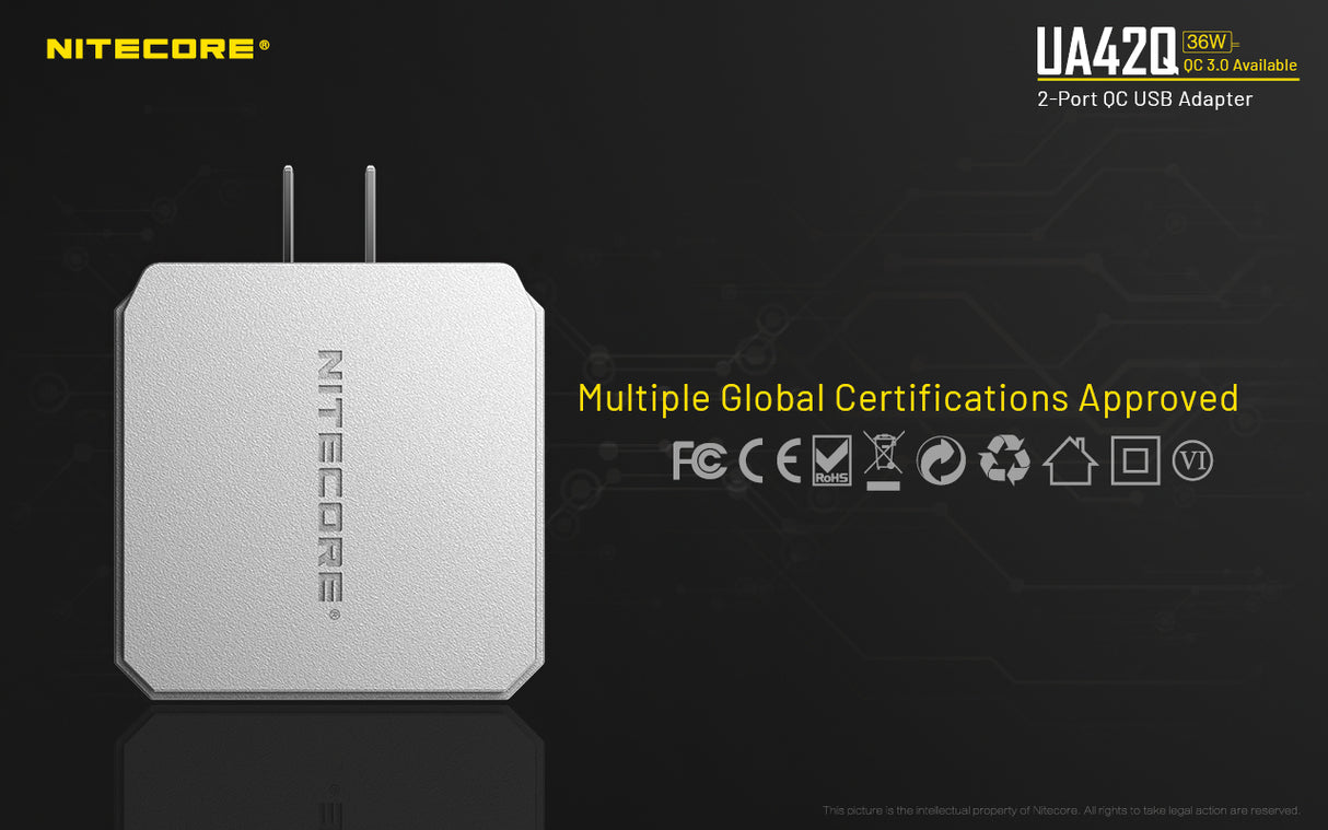 NITECORE UA42Q 2-Port Quick Charge USB 2.0 & 3.0 Adapter