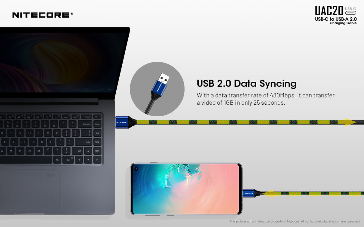 NITECORE UAC20 3.3ft USB Type C 3A Fast Charging Cable