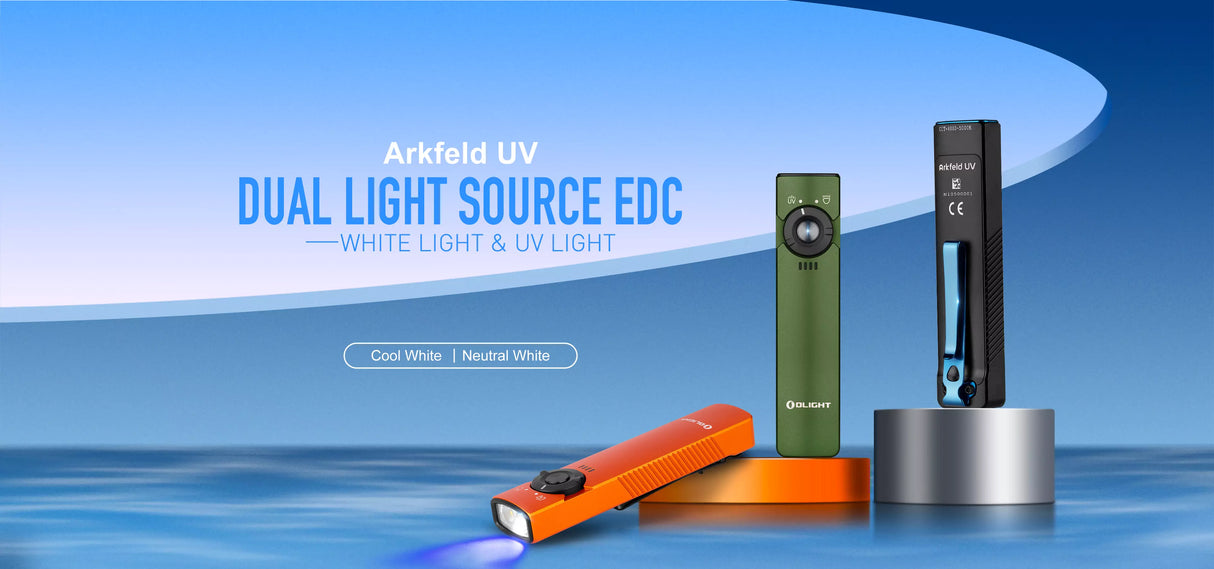 Olight Arkfeld UV 1000 Lumen Rechargeable EDC Flashlight with UV Light