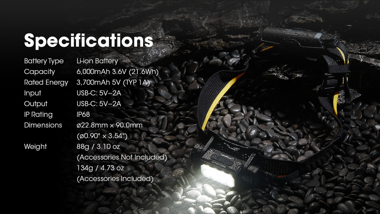 Nitecore Carbon Battery 6K Extended Headlamp Runtime Kit for NU40, NU43, NU45, NU50, HC65 UHE, HC70 UHE, HC75 UHE Headlamps
