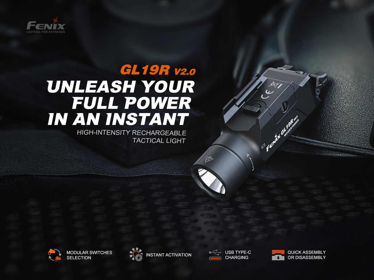 Fenix GL19R V2.0 1200 Lumen Long Range Rechargeable Rail Mount Flashlight