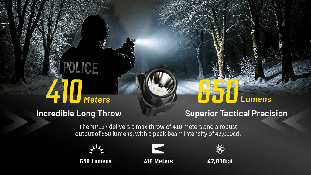Nitecore NPL27 650 Lumen Rechargeable Long-Throw Compact Rail Mount Flashlight