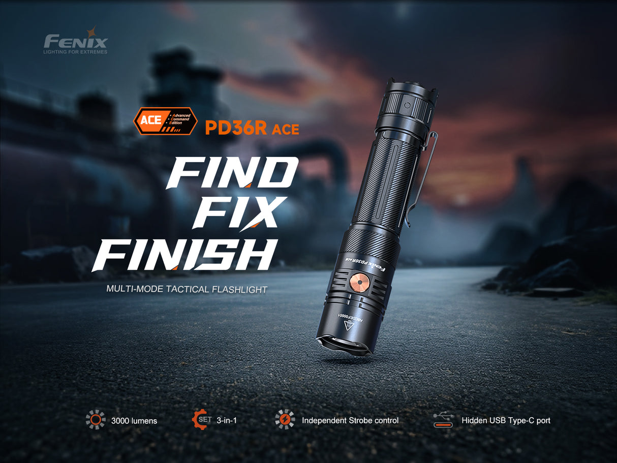 Fenix PD36R ACE 3000 Lumens Multi-Mode Rechargeable Tactical Flashlight