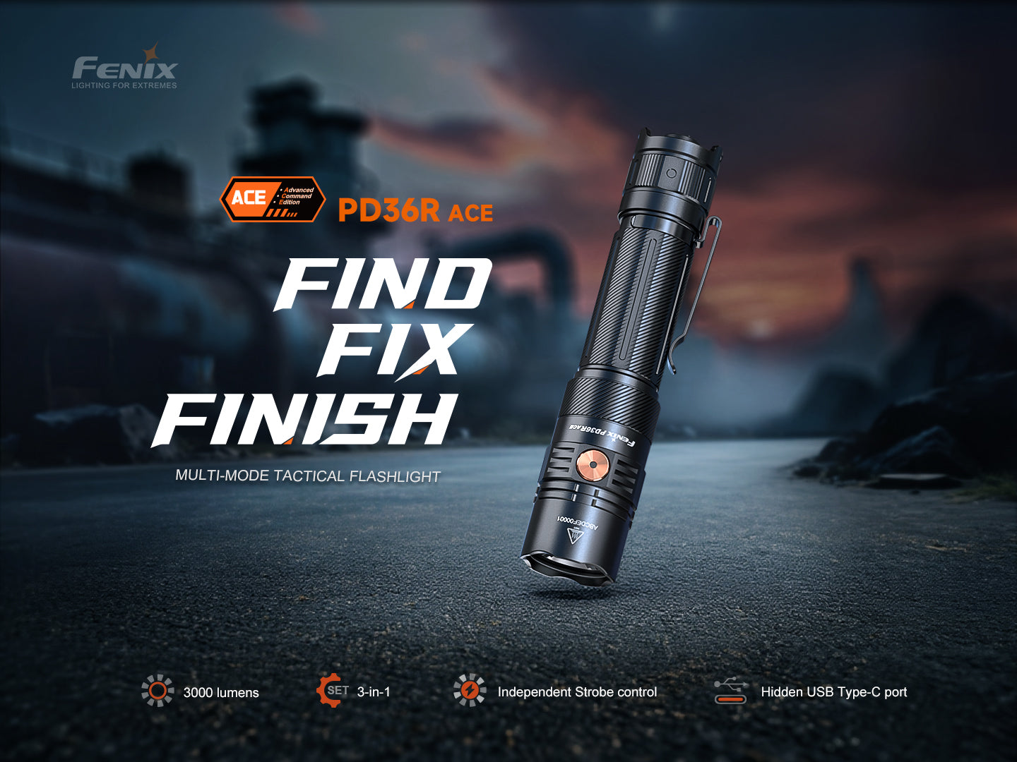 Fenix PD36R ACE 3000 Lumens Multi-Mode Rechargeable Tactical Flashlight