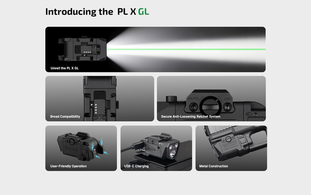 Olight PL X GL 1200 Lumen Rechargeable Mountable Flashlight with Green Laser