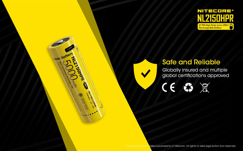 NITECORE NL2150HPR 5000mAh USB-C 21700 Battery (>>15A)