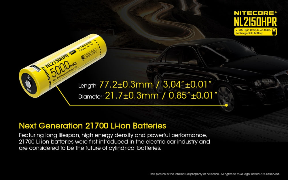 NITECORE NL2150HPR 5000mAh USB-C 21700 Battery (>>15A)