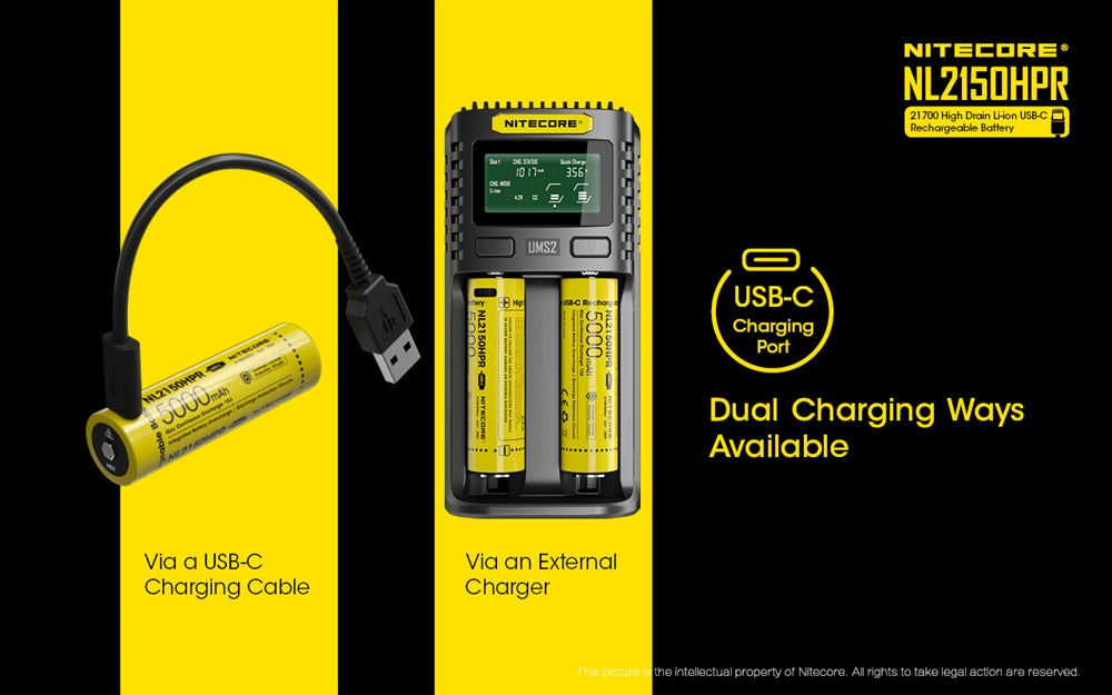 NITECORE NL2150HPR 5000mAh USB-C 21700 Battery (>>15A)
