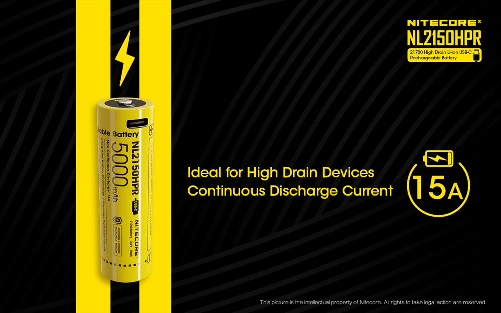 NITECORE NL2150HPR 5000mAh USB-C 21700 Battery (>>15A)
