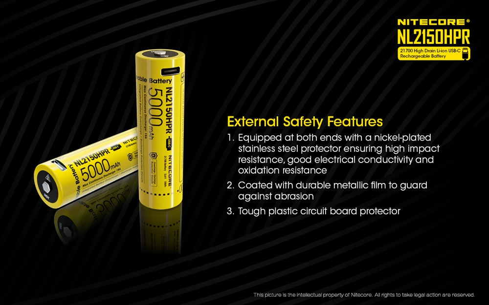 NITECORE NL2150HPR 5000mAh USB-C 21700 Battery (>>15A)