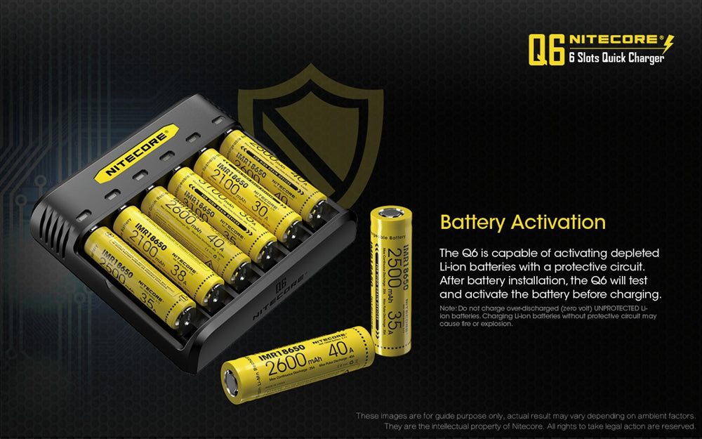 NITECORE Q6 Six Slot 2A Universal Li-ion/IMR Battery Charger for 18650 16340 RCR123A 14500 18350 and more