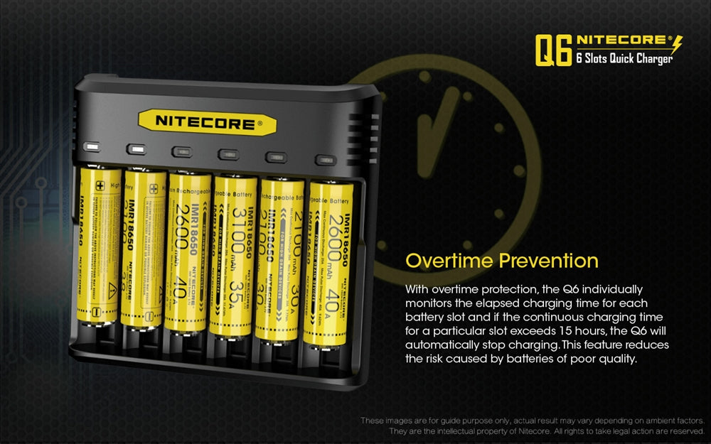 NITECORE Q6 Six Slot 2A Universal Li-ion/IMR Battery Charger for 18650 16340 RCR123A 14500 18350 and more