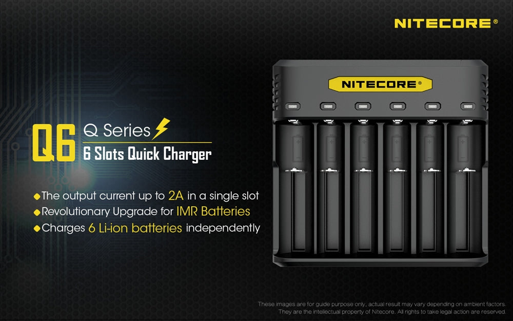 NITECORE Q6 Six Slot 2A Universal Li-ion/IMR Battery Charger for 18650 16340 RCR123A 14500 18350 and more