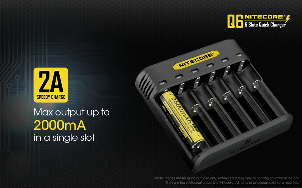 NITECORE Q6 Six Slot 2A Universal Li-ion/IMR Battery Charger for 18650 16340 RCR123A 14500 18350 and more