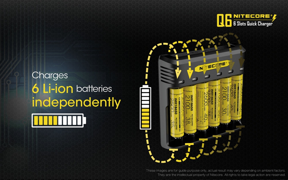 NITECORE Q6 Six Slot 2A Universal Li-ion/IMR Battery Charger for 18650 16340 RCR123A 14500 18350 and more