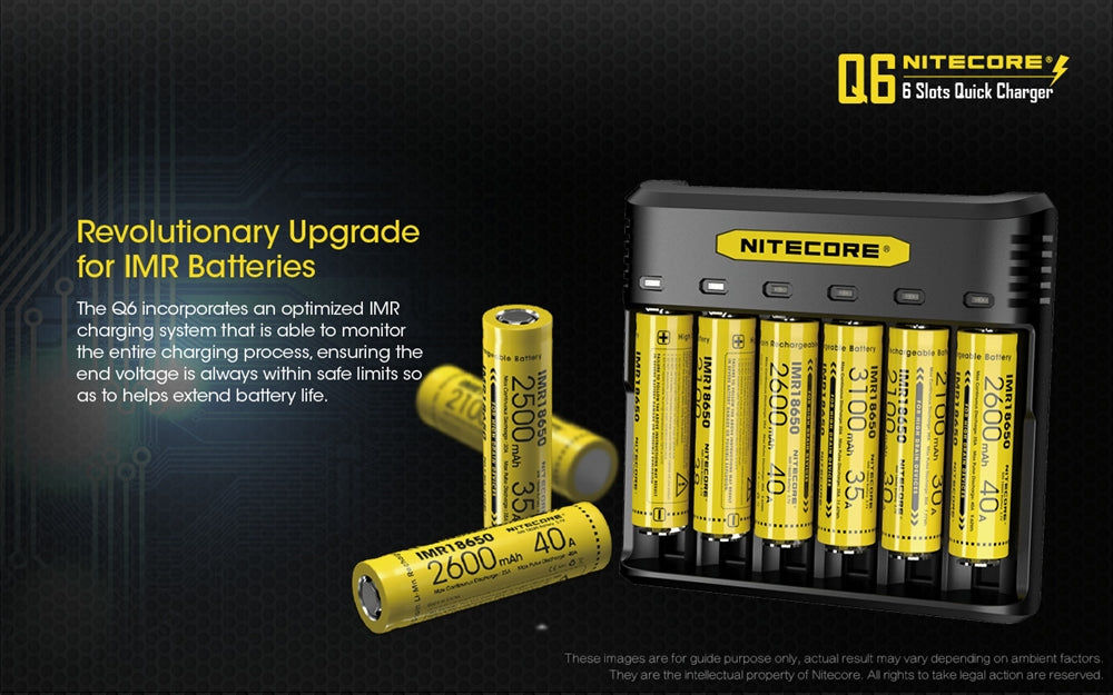 NITECORE Q6 Six Slot 2A Universal Li-ion/IMR Battery Charger for 18650 16340 RCR123A 14500 18350 and more
