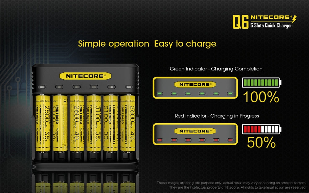 NITECORE Q6 Six Slot 2A Universal Li-ion/IMR Battery Charger for 18650 16340 RCR123A 14500 18350 and more