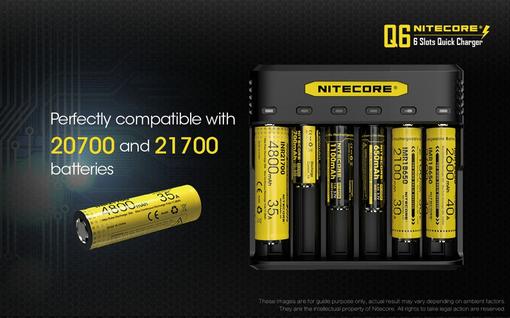 NITECORE Q6 Six Slot 2A Universal Li-ion/IMR Battery Charger for 18650 16340 RCR123A 14500 18350 and more