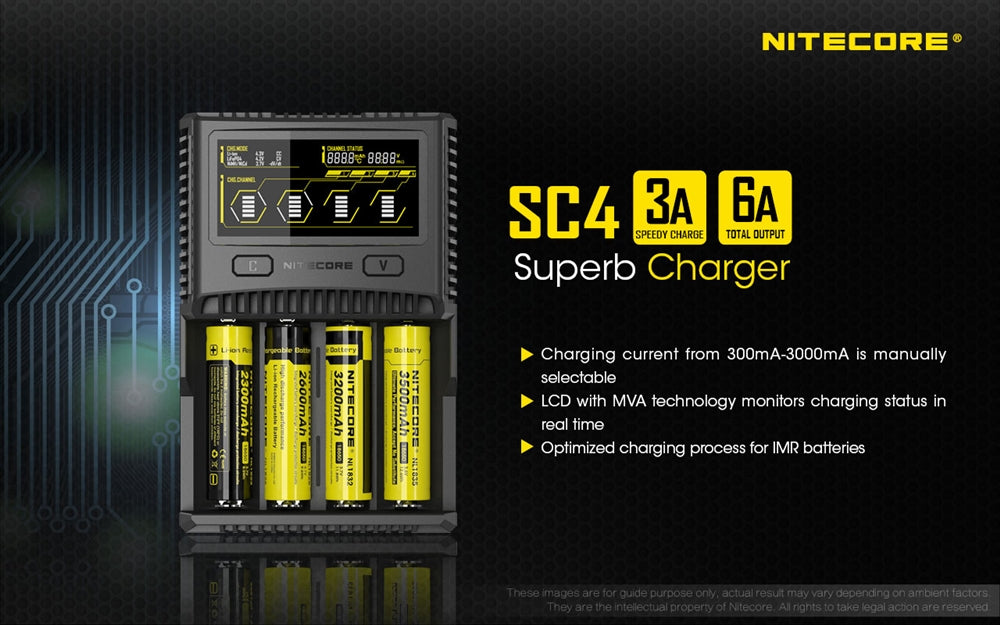Nitecore SC4 Superb Charger 4-Slot Universal Charger for 18650 17650 17670 RCR123A 16340 14500 Batteries