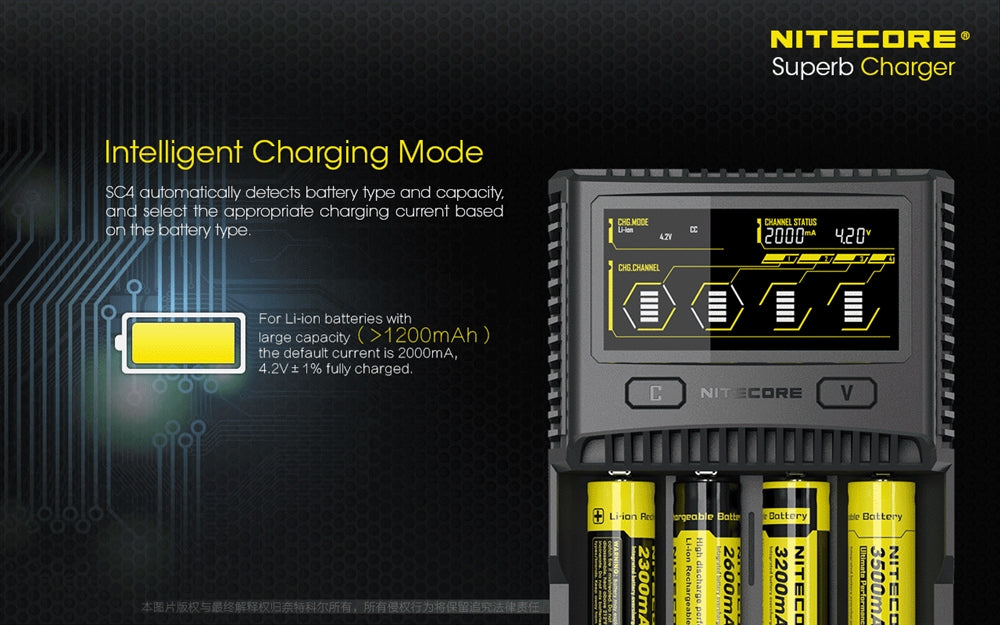 Nitecore SC4 Superb Charger 4-Slot Universal Charger for 18650 17650 17670 RCR123A 16340 14500 Batteries
