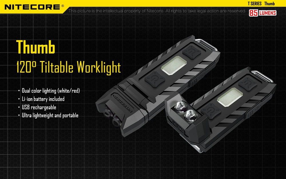 Nitecore Thumb 85 Lumen USB Rechargeable White/Red Tiltable LED Keychain Light