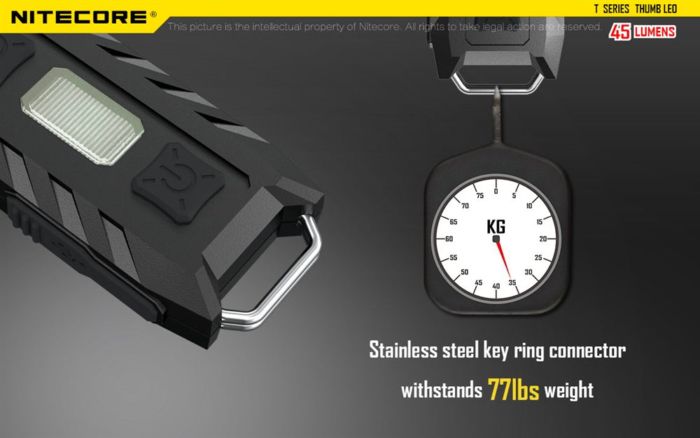 Nitecore THUMB LEO UV 45 Lumens USB Rechargeable LED Keychain Light -  Tiltable w/ Ultraviolet LED