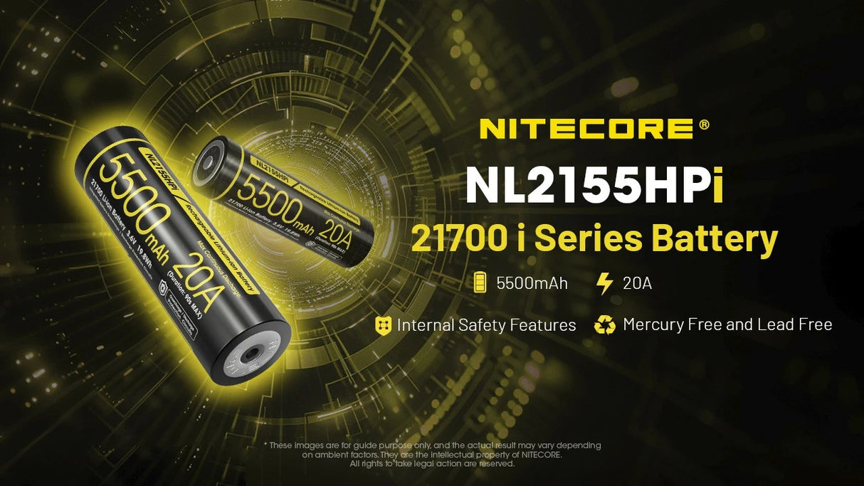Nitecore NL2155HPi 5500mAh Rechargeable 21700 Battery for i Series (P20iX, P23i, SRT7i, and More)