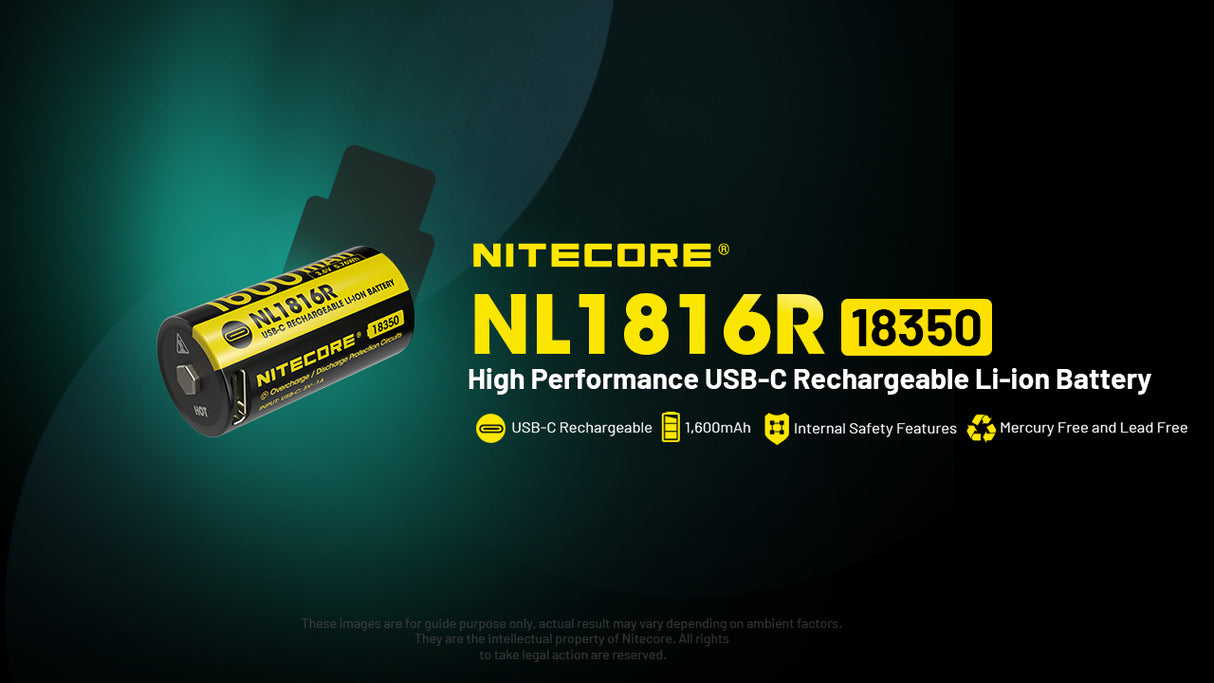 Nitecore NL1816R 1600mAh USB-C Rechargeable Battery for MT1C Pro