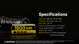 Nitecore NL1816R 1600mAh USB-C Rechargeable Battery for MT1C Pro