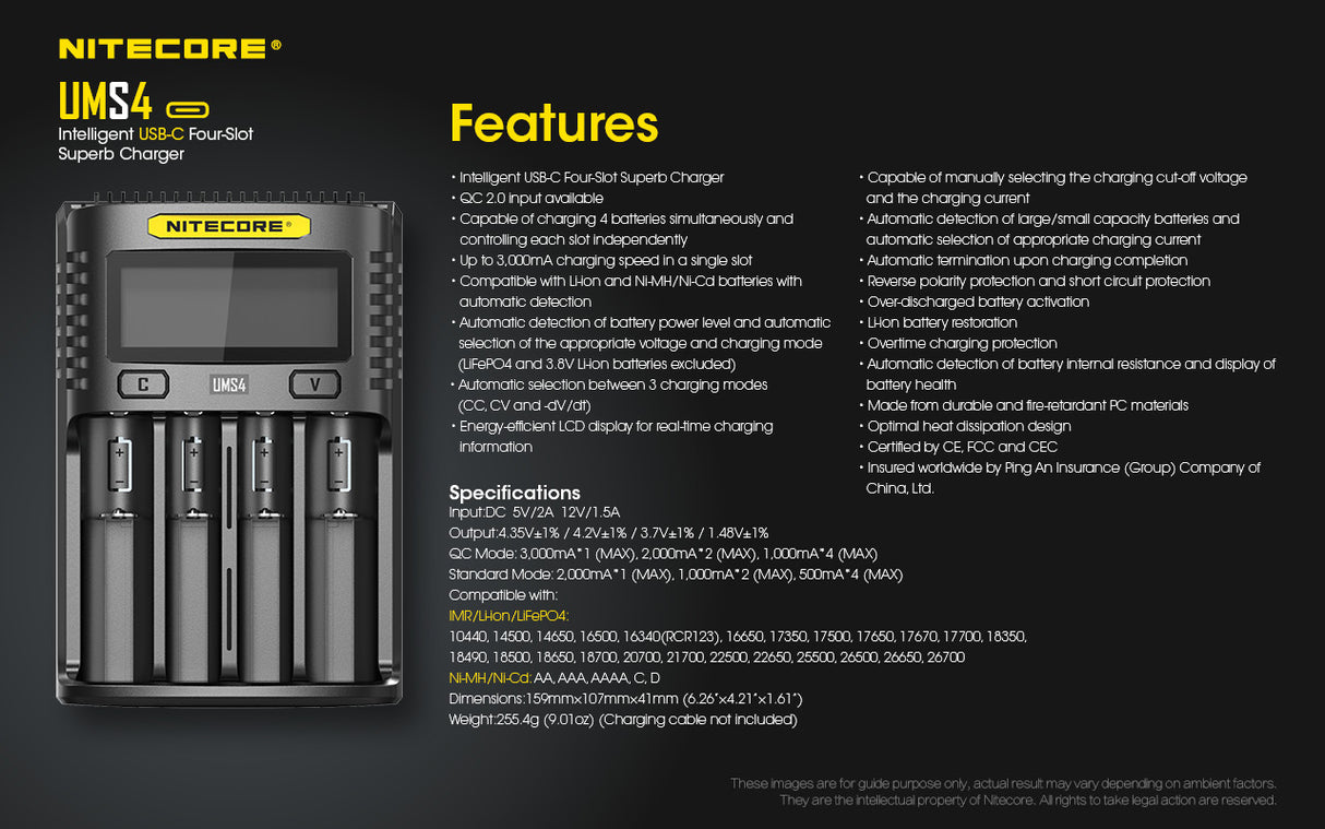 NITECORE UMS4 Intelligent USB-C Four Slot Superb Battery Charger