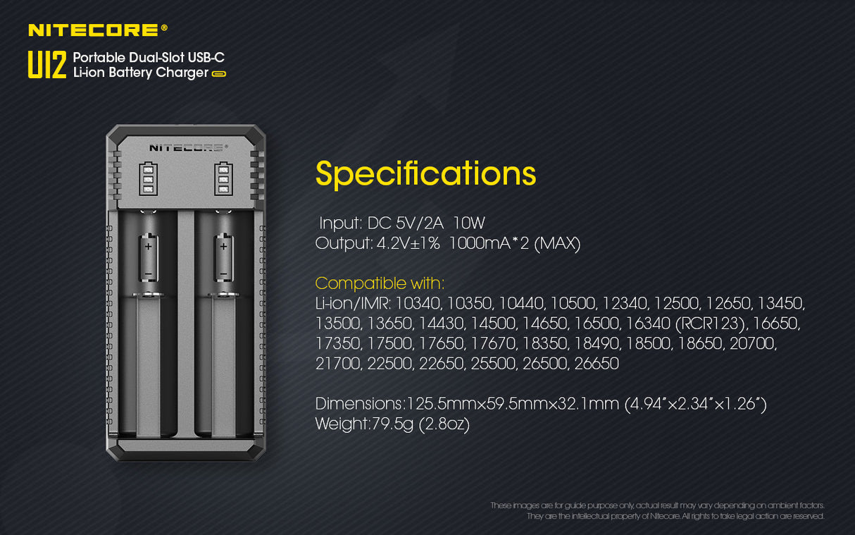 NITECORE UI2 2 Slot USB-C Battery Charger for 21700, 18650 etc