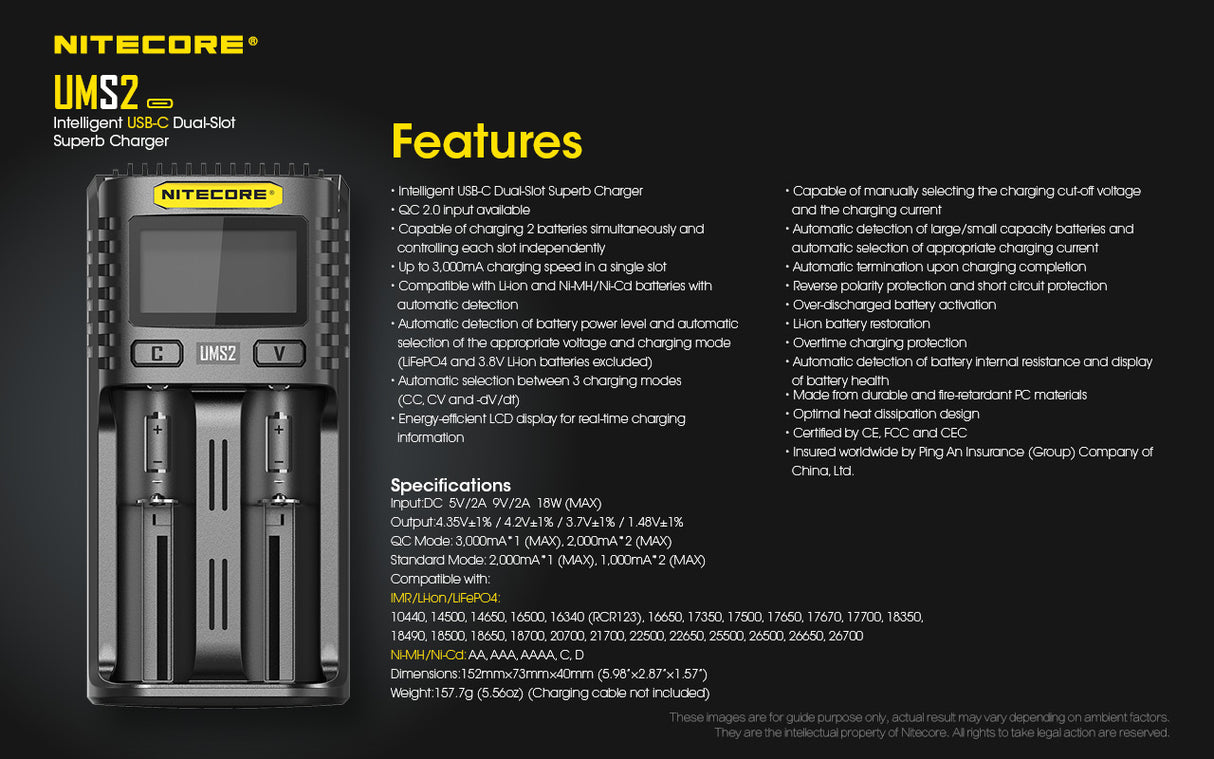 NITECORE UMS2 Intelligent USB-C Dual-Slot Superb Battery Charger