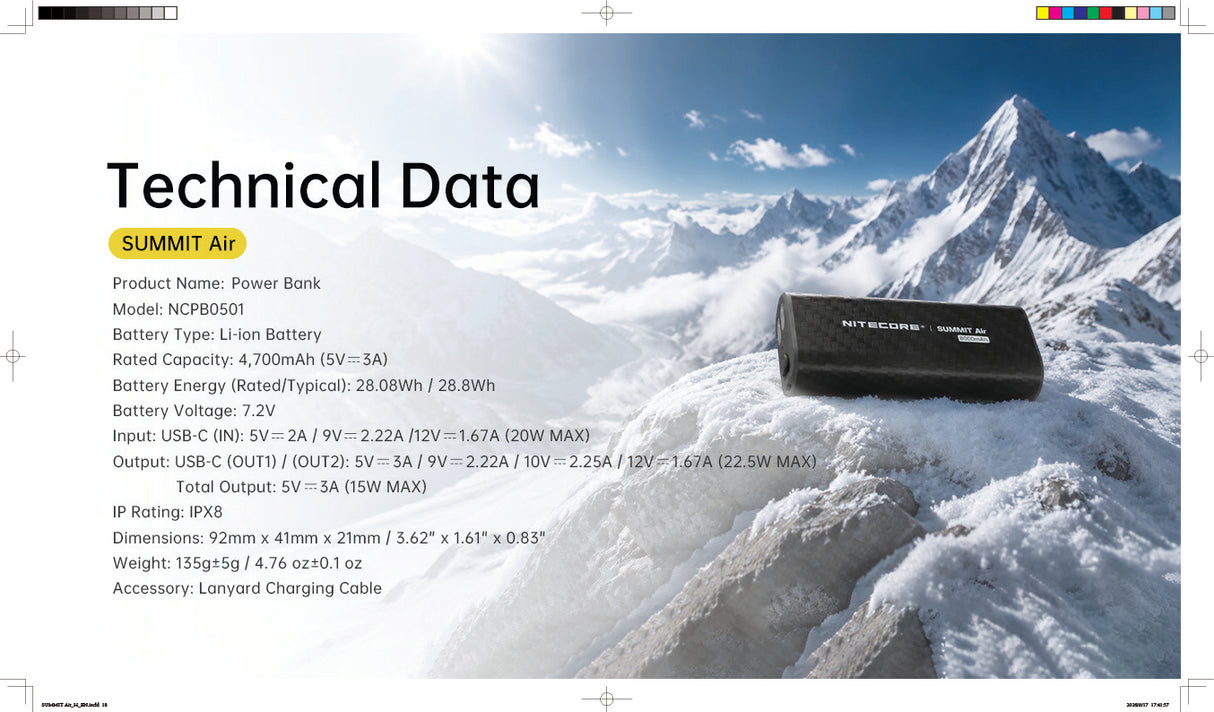 Nitecore SUMMIT Air 8,000mAh Extreme Cold-Resistant Ultralight Power Bank