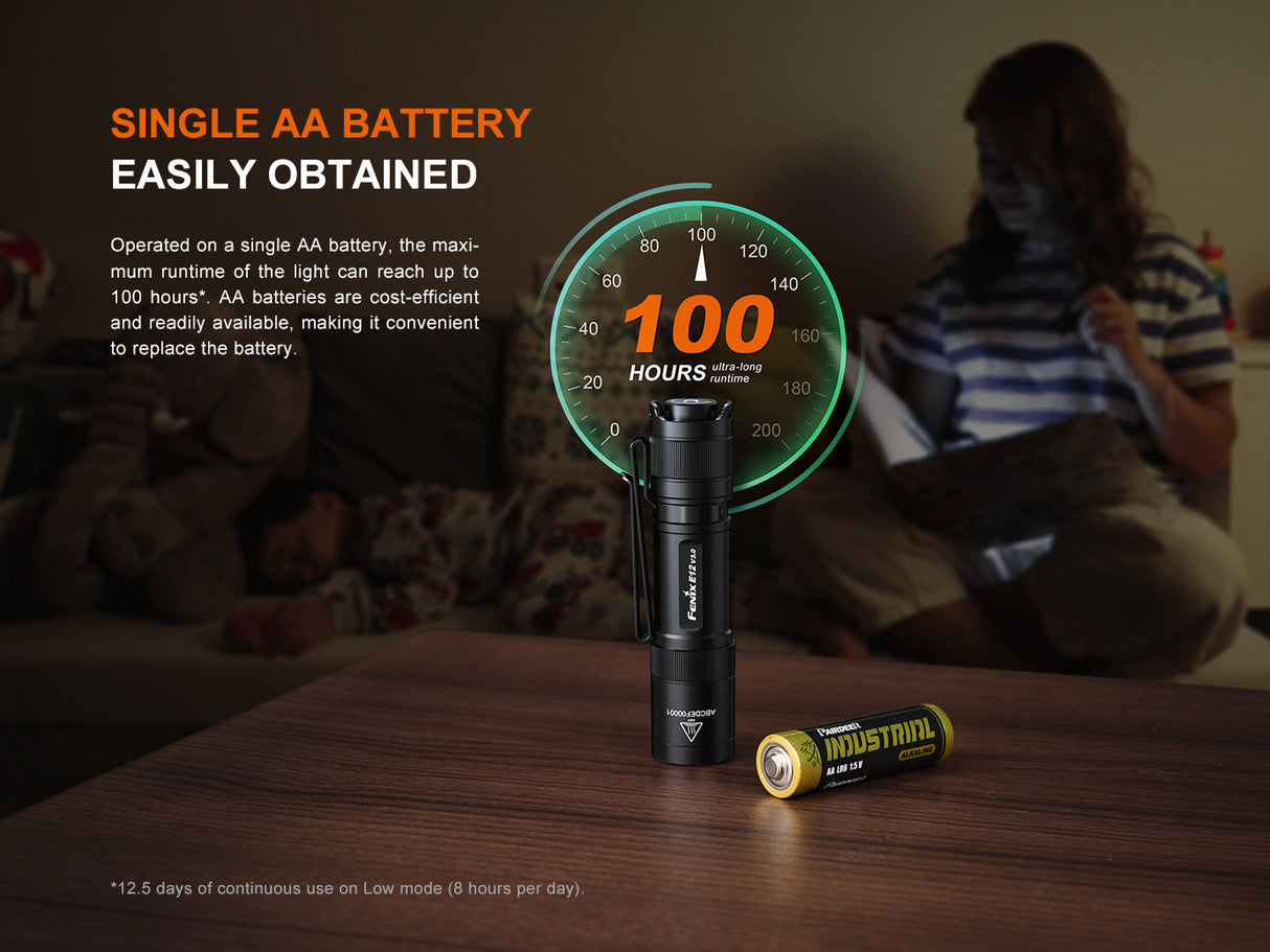 Fenix E12 V3.0 200 Lumens AA EDC Flashlight