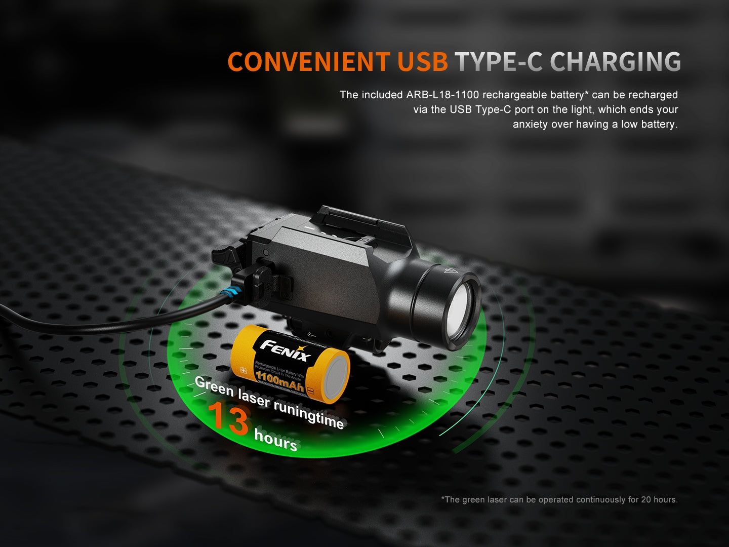 Fenix GL23R 1200 Lumen Rechargeable Light Green Laser Sight