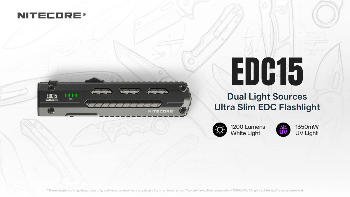 Nitecore EDC15 1200 Lumen Rechargeable EDC Flat Flashlight with UV Light