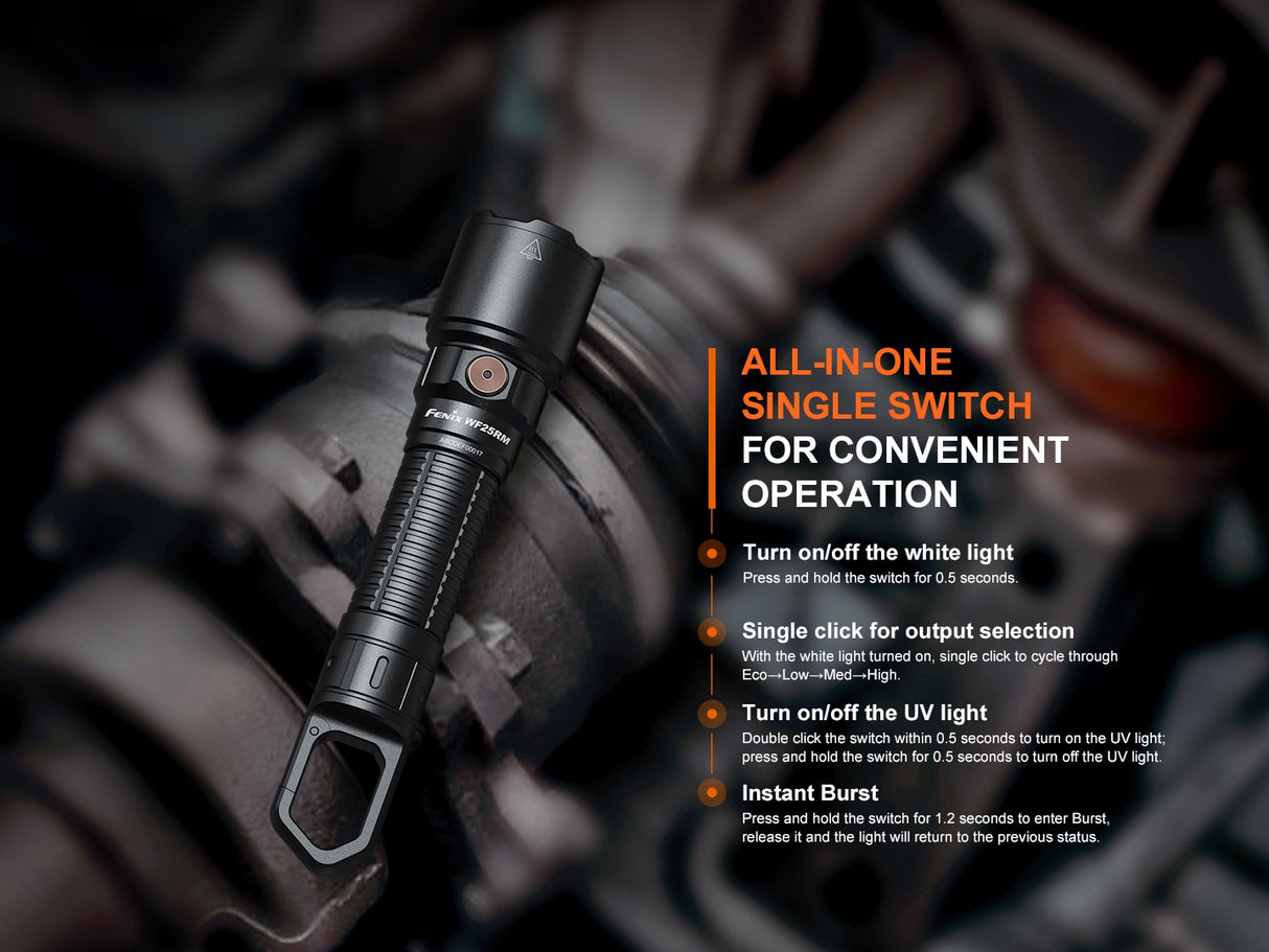 Fenix WF25RM 3000 Lumen Rechargeable Flashlight with UV Light and Charging Cradle