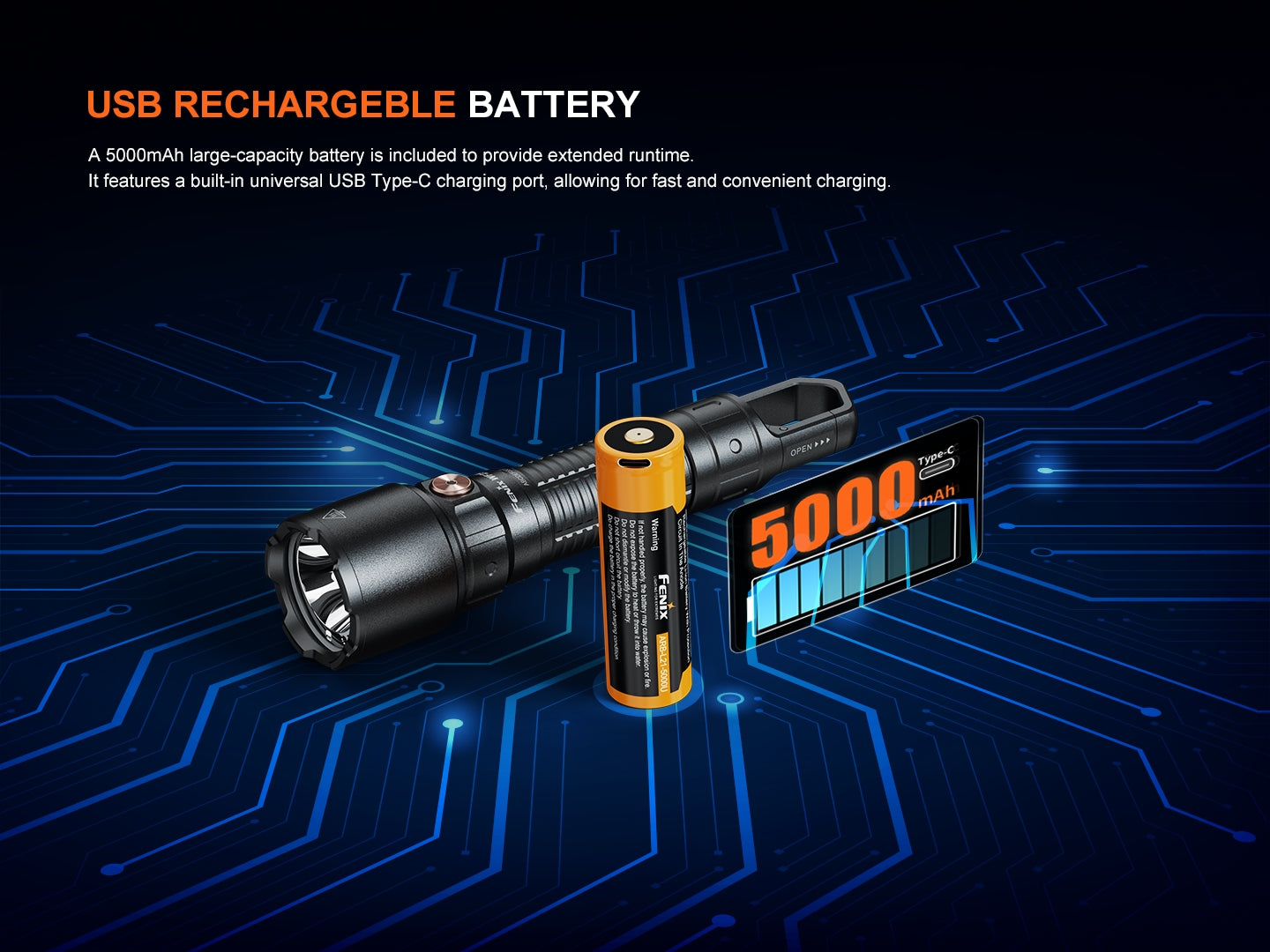 fenix flashlight battery type USB-Rechargeable 21700 Li-ion Inspector Outlet This battery is a great rechargeable alternative to alkaline AA battery. Fenix Rechargeable 3000-Lumen Flashlight #PD40R