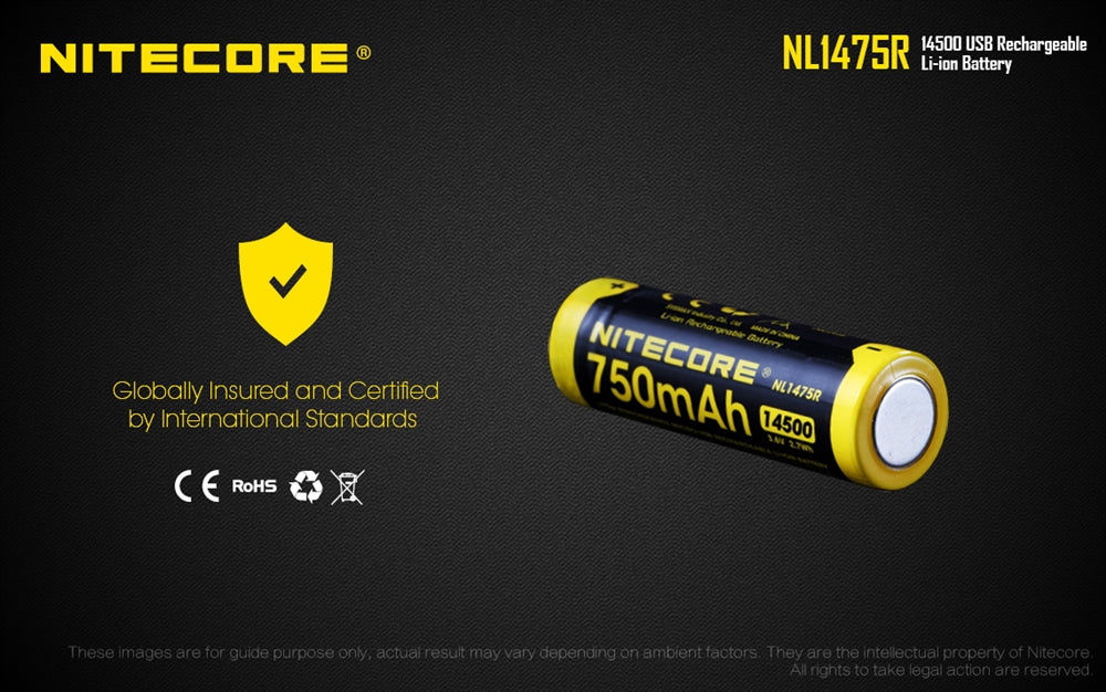 NITECORE NL1475R 750mAh 14500 Built-in Micro-USB Rechargeable Li-ion Battery