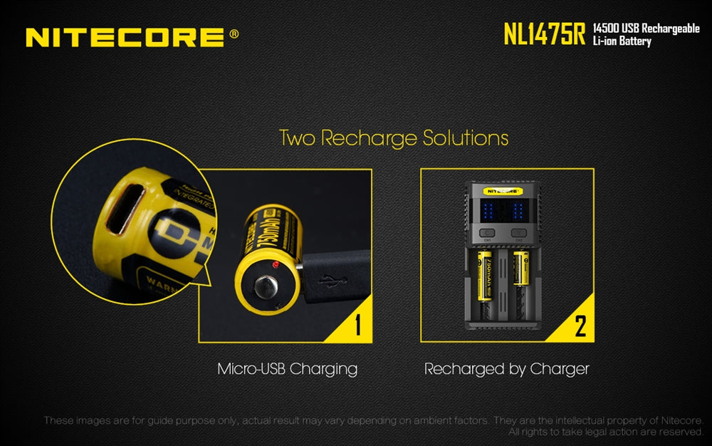 NITECORE NL1475R 750mAh 14500 Built-in Micro-USB Rechargeable Li-ion Battery