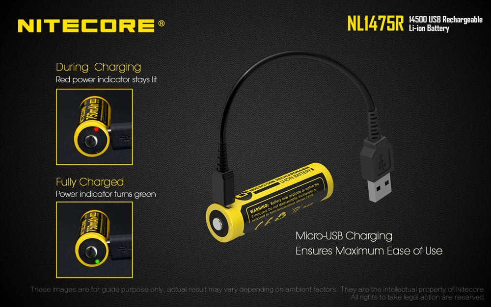 NITECORE NL1475R 750mAh 14500 Built-in Micro-USB Rechargeable Li-ion Battery