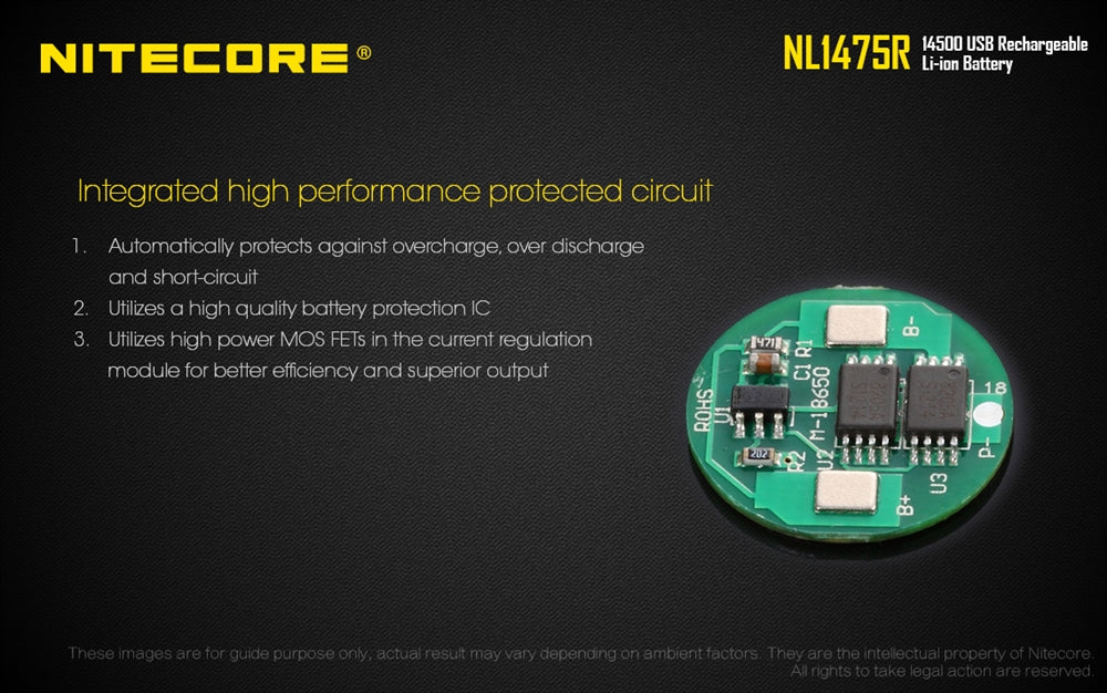 NITECORE NL1475R 750mAh 14500 Built-in Micro-USB Rechargeable Li-ion Battery